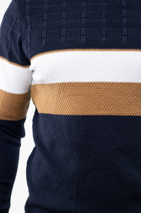 Pulover barbati tricot cu dungi bleumarin [8]