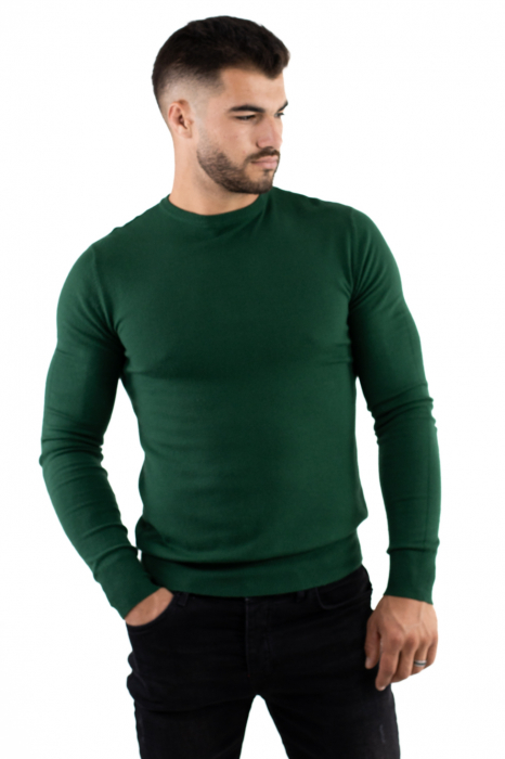 Pulover barbati verde cu guler rotund [3]