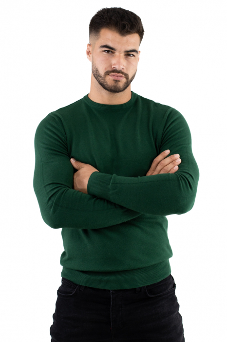Pulover barbati verde cu guler rotund [5]