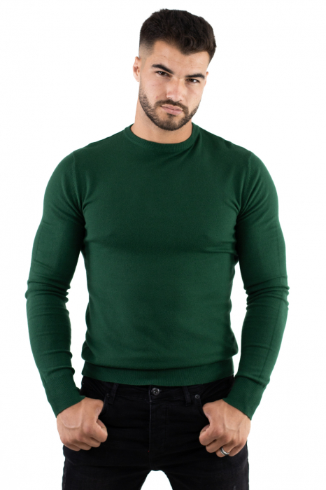 Pulover barbati verde cu guler rotund [2]