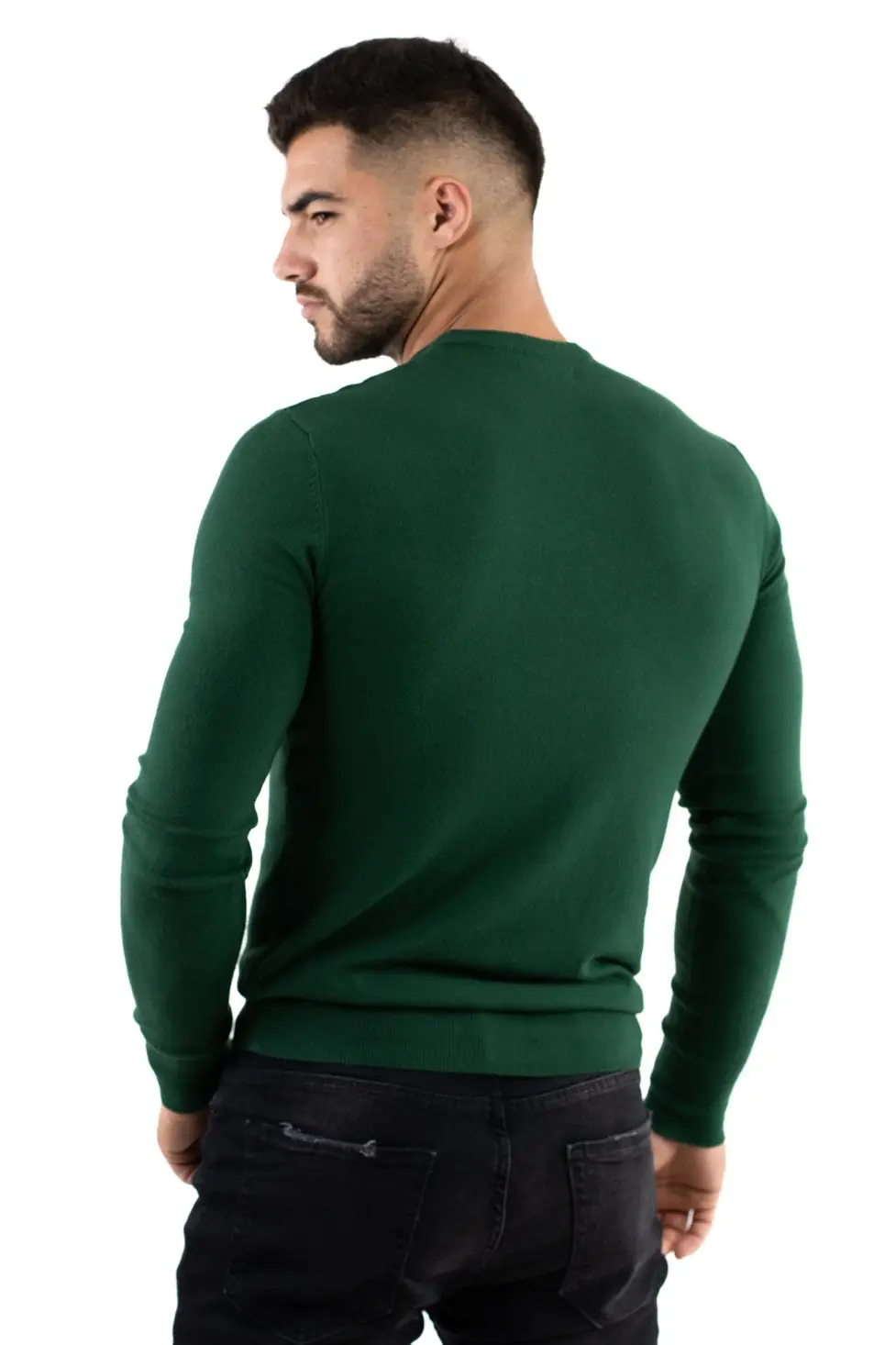 Pulover barbati verde cu guler rotund [2]