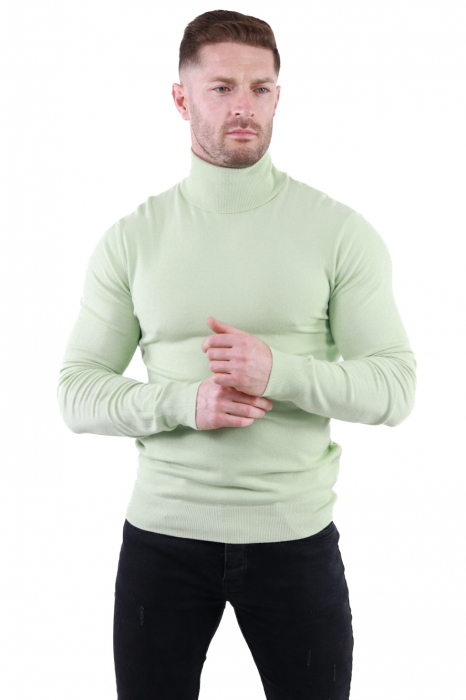 Maleta barbati verde pastel cu guler inalt [3]