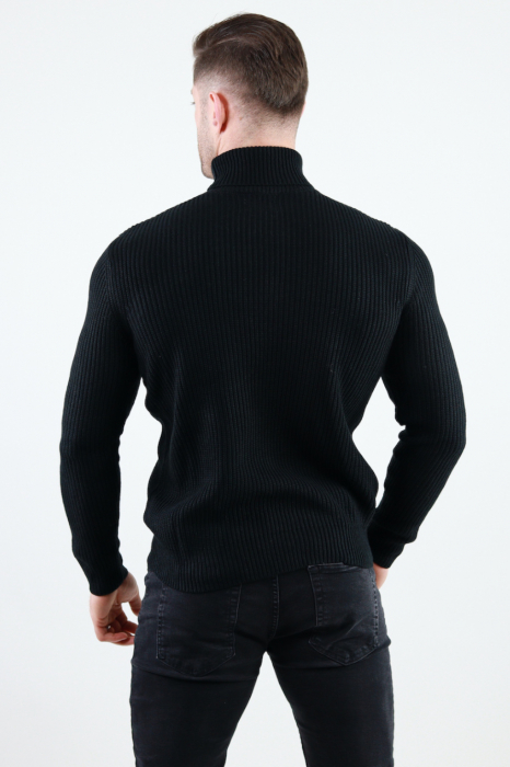 Pulover negru gros din tricot cu guler inalt barbati [4]