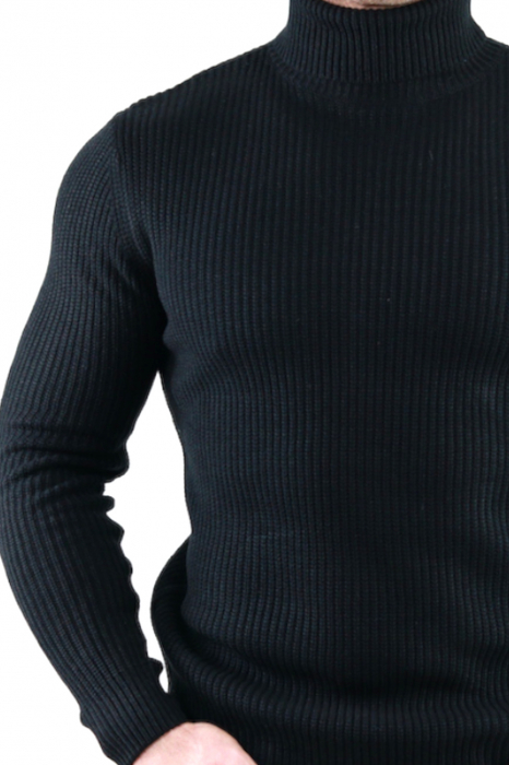 Pulover negru gros din tricot cu guler inalt barbati [6]