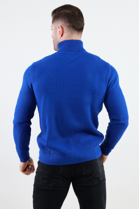 Pulover albastru gros din tricot cu guler inalt barbati [5]