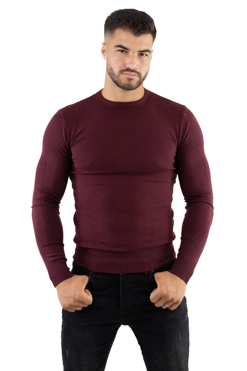 Pulover bordo barbati cu guler rotund [5]