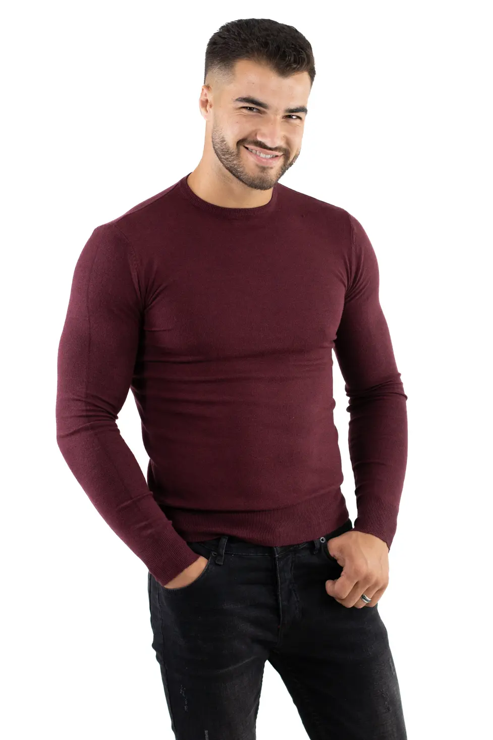 Pulover bordo barbati cu guler rotund [1]