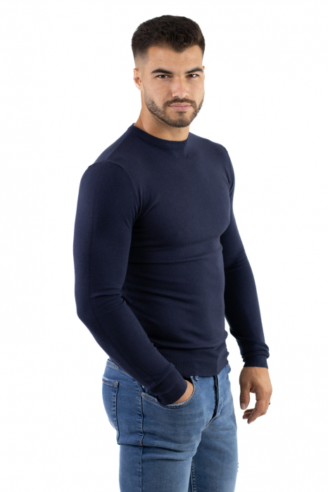 Pulover bleumarin barbati cu guler rotund [4]