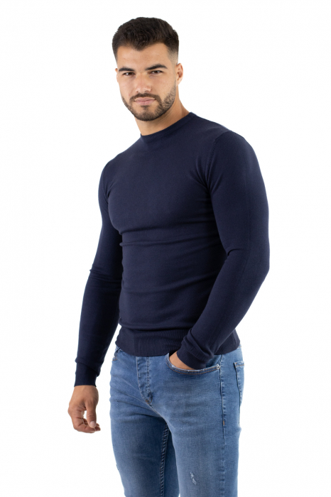 Pulover bleumarin barbati cu guler rotund [3]