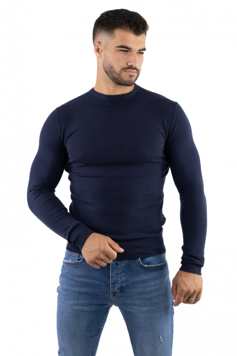 Pulover bleumarin barbati cu guler rotund [5]