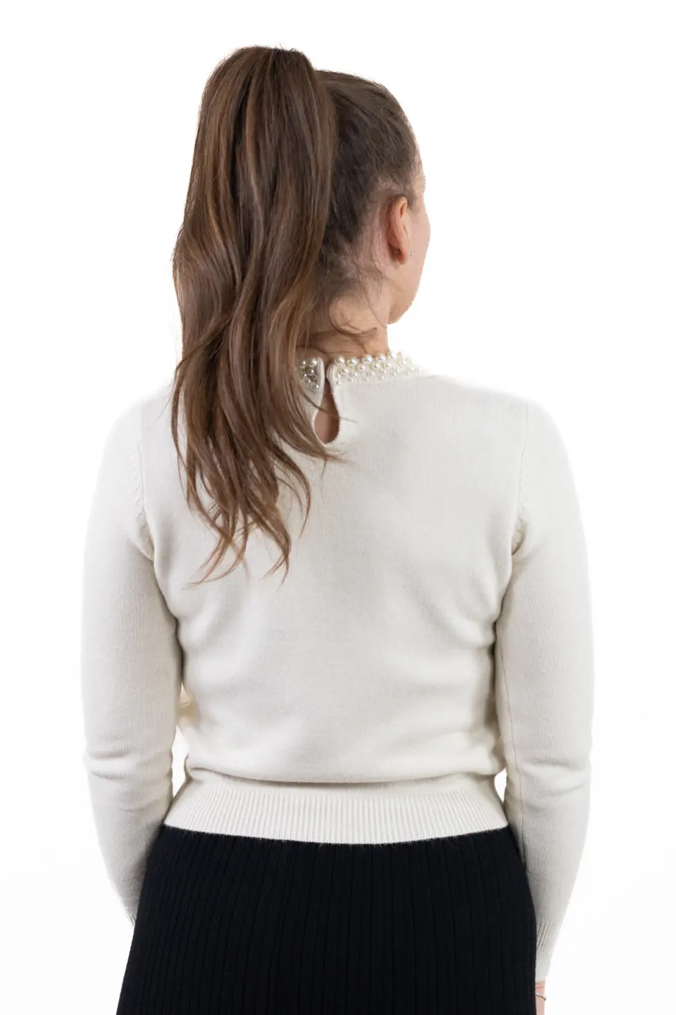 Pulover damă tip cașmir cu perle aplicate la guler – Maxwear [6]