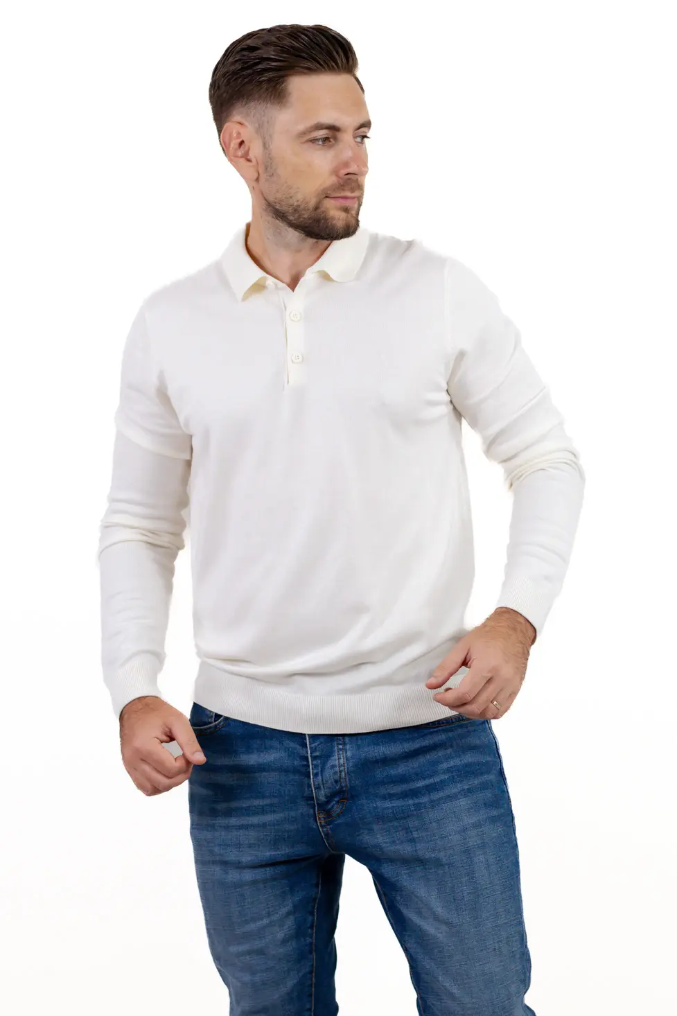 Pulover elegant tip polo pentru bărbați – alb [4]