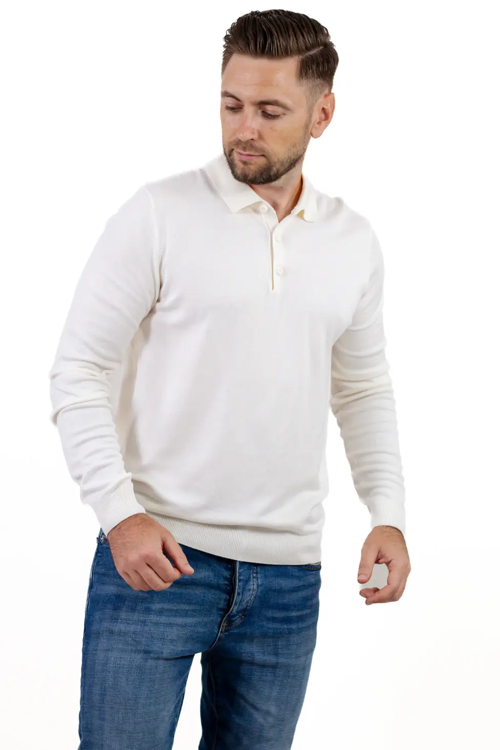 Pulover elegant tip polo pentru bărbați – alb [5]