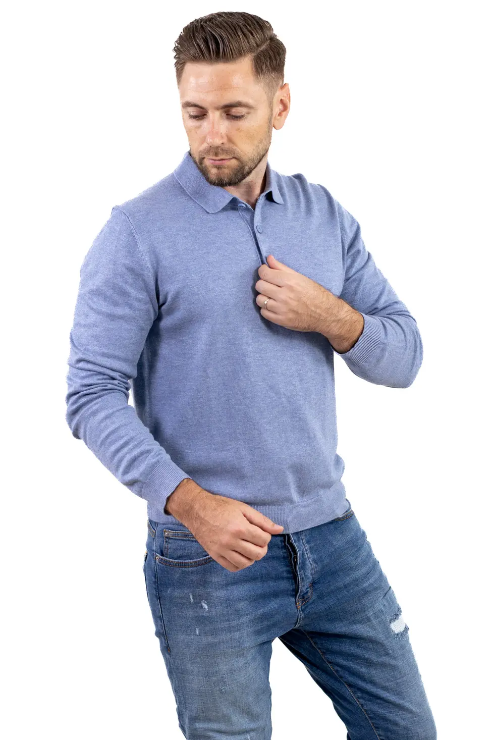 Pulover elegant tip polo pentru bărbați – albastru ciel [1]