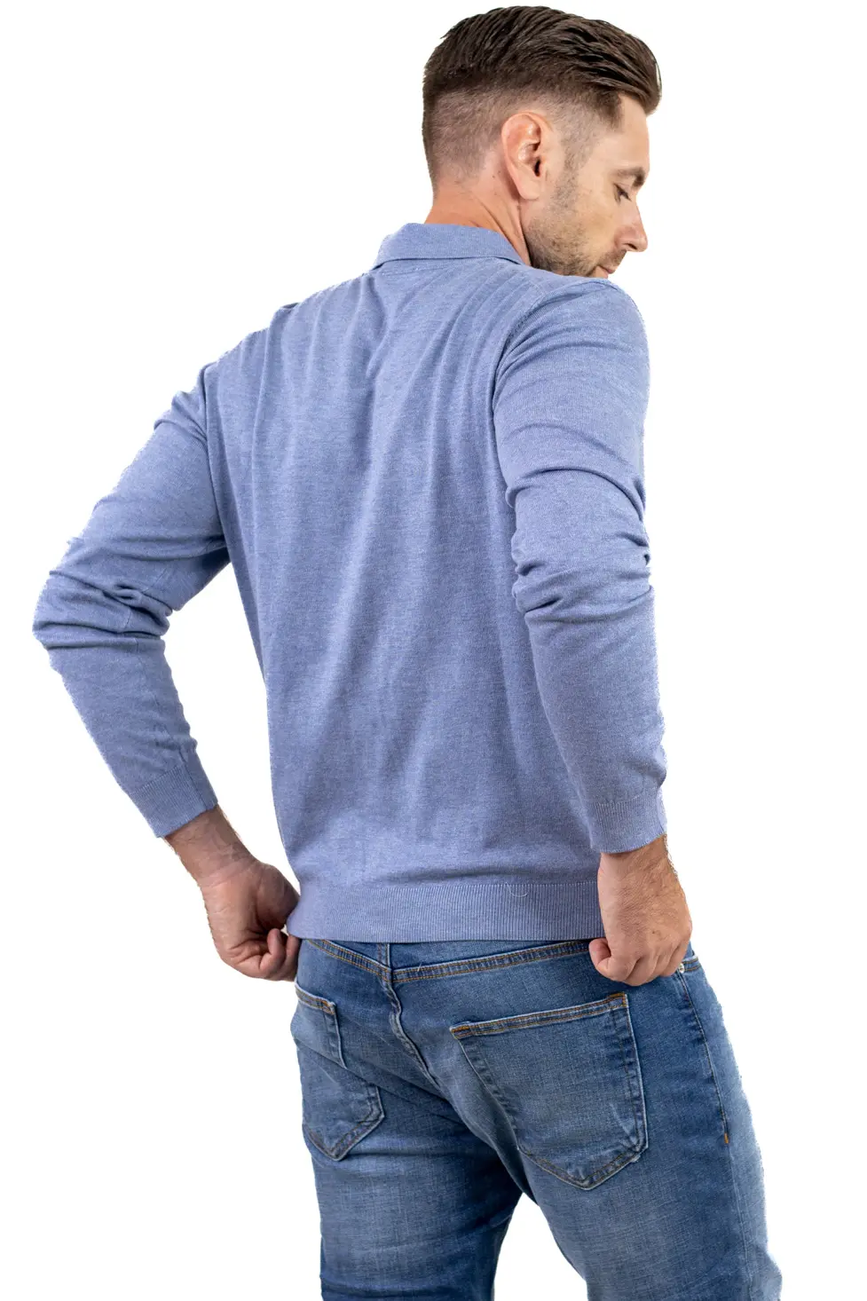 Pulover elegant tip polo pentru bărbați – albastru ciel [9]