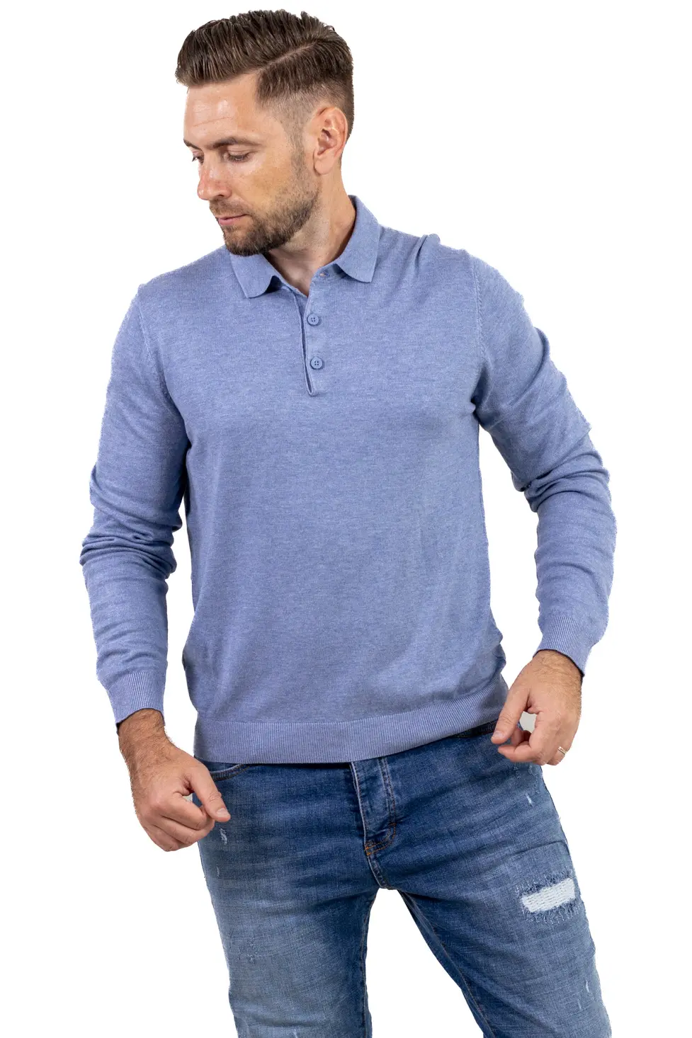 Pulover elegant tip polo pentru bărbați – albastru ciel [4]