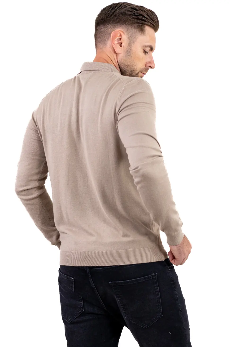 Pulover elegant tip polo pentru bărbați – bej [10]