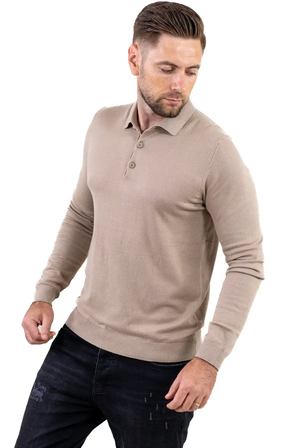 Pulover elegant tip polo pentru bărbați – bej [6]