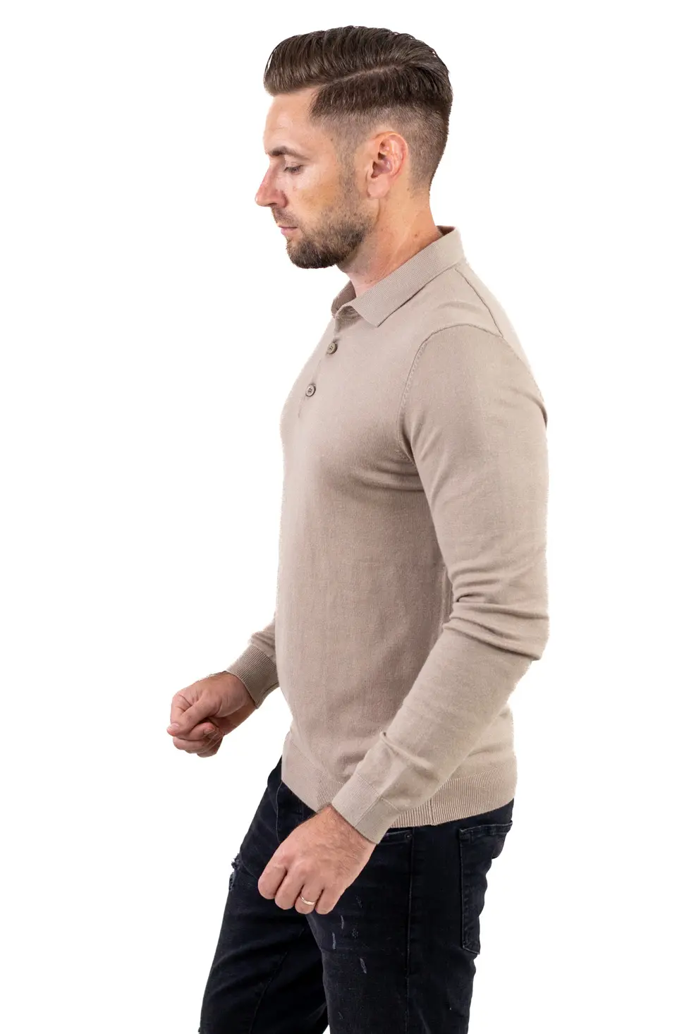 Pulover elegant tip polo pentru bărbați – bej [8]