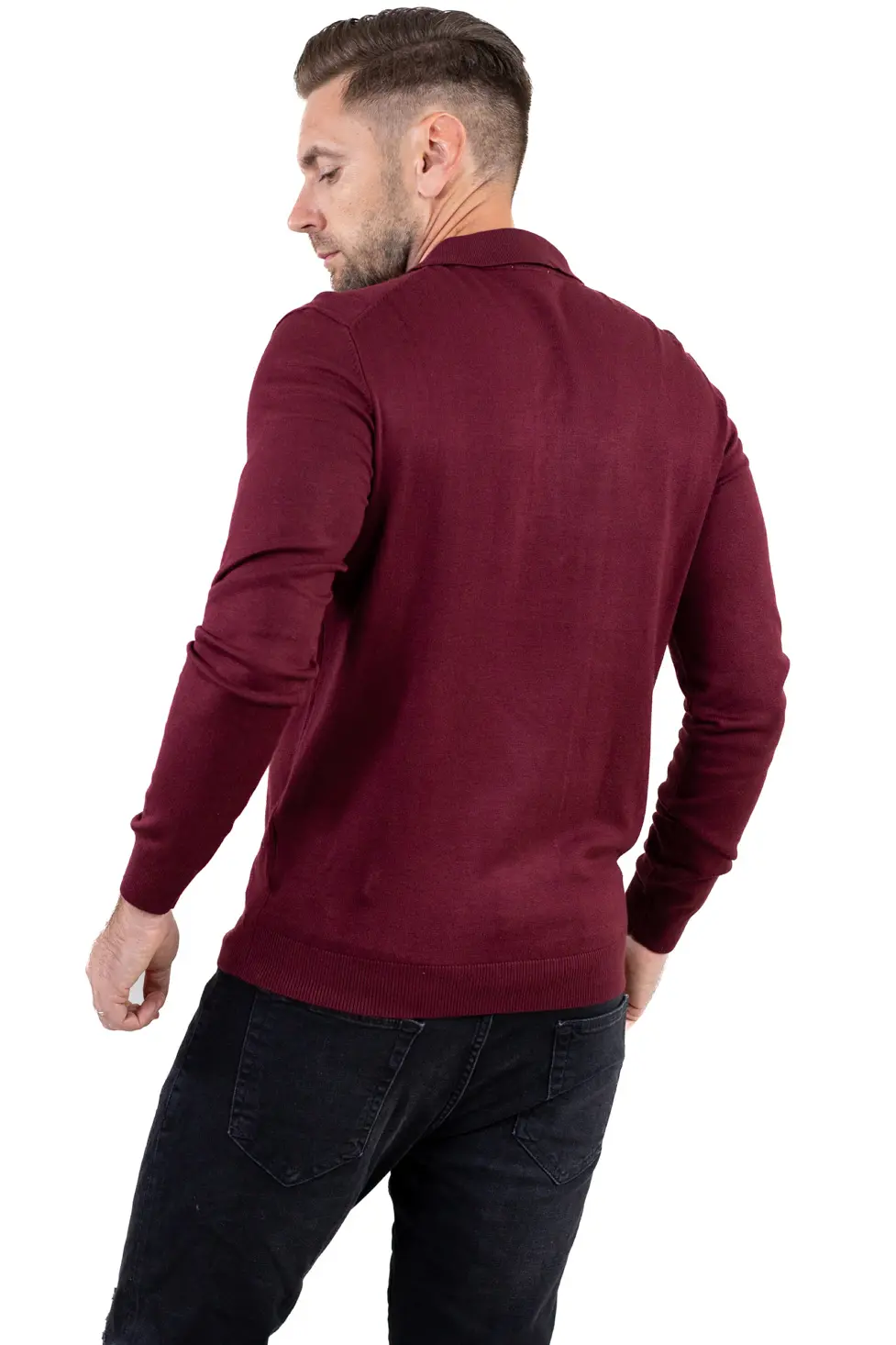 Pulover elegant tip polo pentru bărbați – bordo [8]