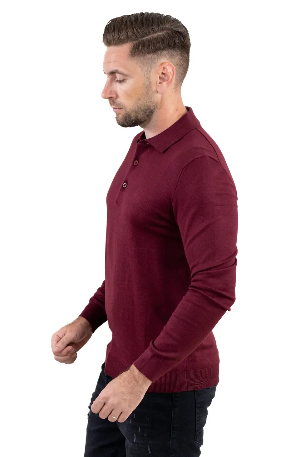 Pulover elegant tip polo pentru bărbați – bordo [7]