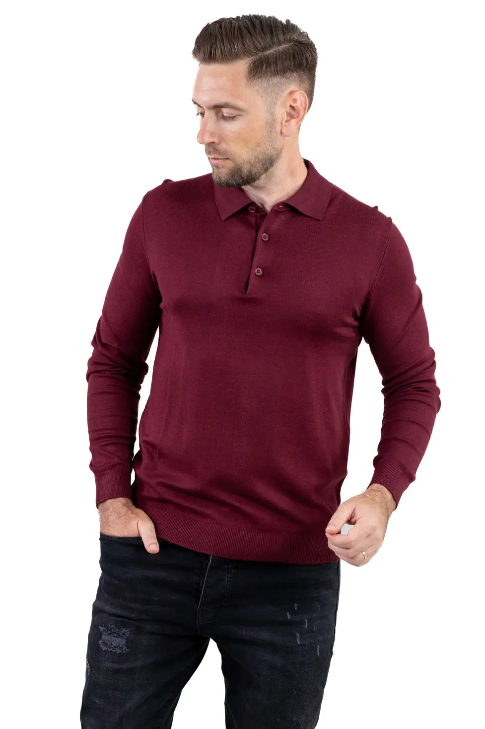 Pulover elegant tip polo pentru bărbați – bordo [5]