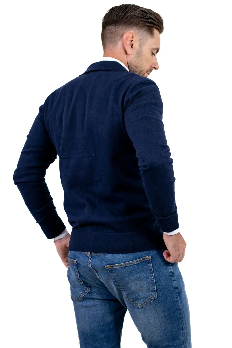 Cardigan bleumarin pentru bărbați din vâscoză, lână și poliamidă [7]