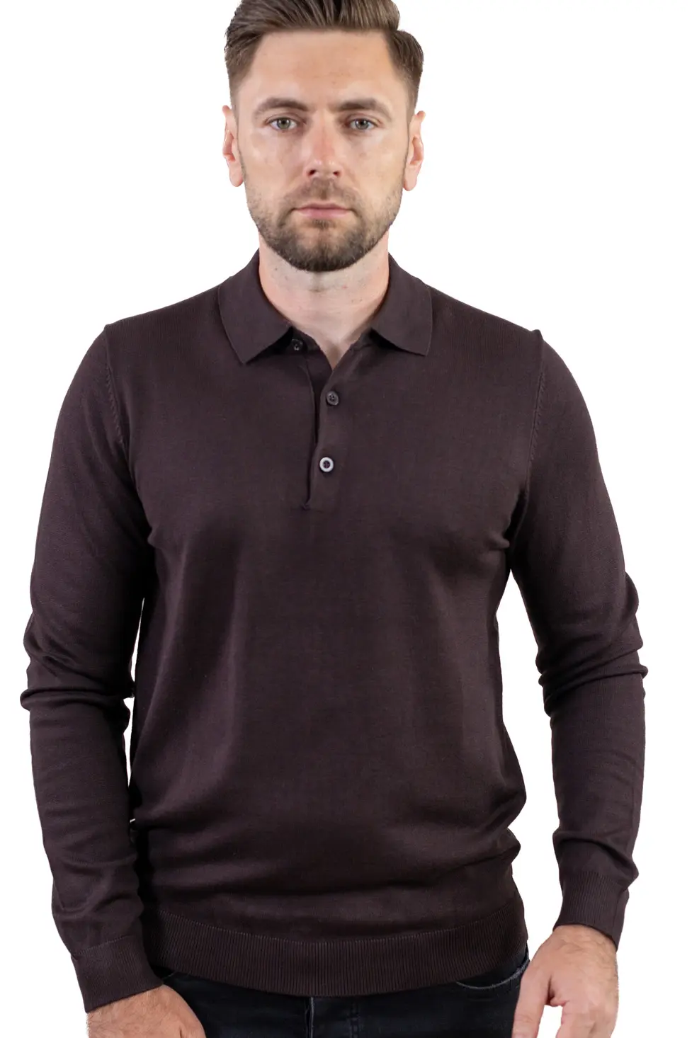 Pulover elegant tip polo pentru bărbați – maro [10]