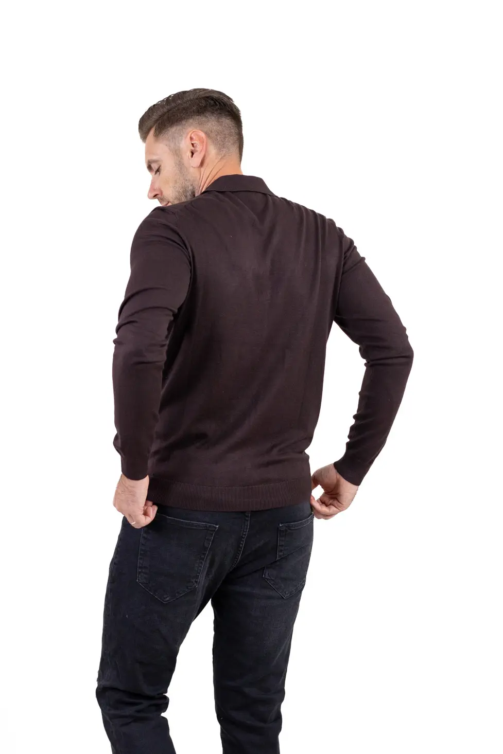 Pulover elegant tip polo pentru bărbați – maro [9]