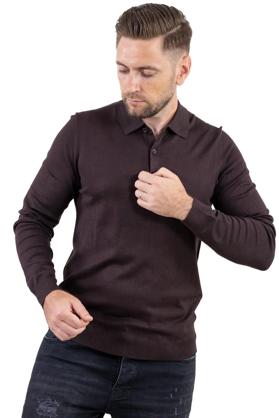 Pulover elegant tip polo pentru bărbați – maro [4]