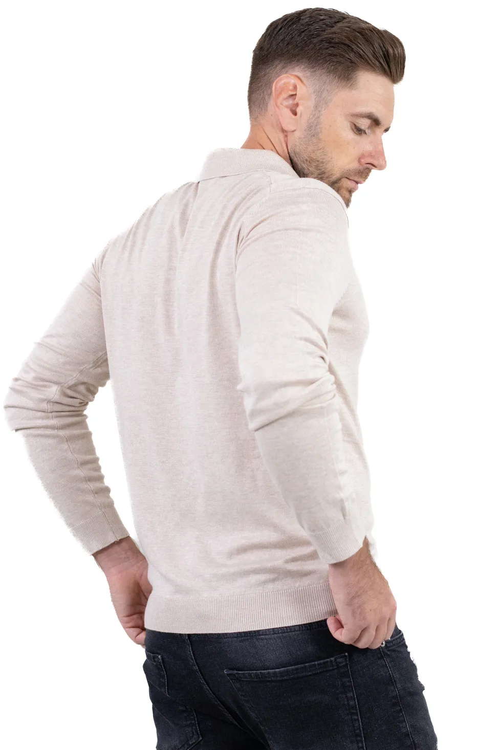 Pulover elegant tip polo pentru bărbați – crem [10]