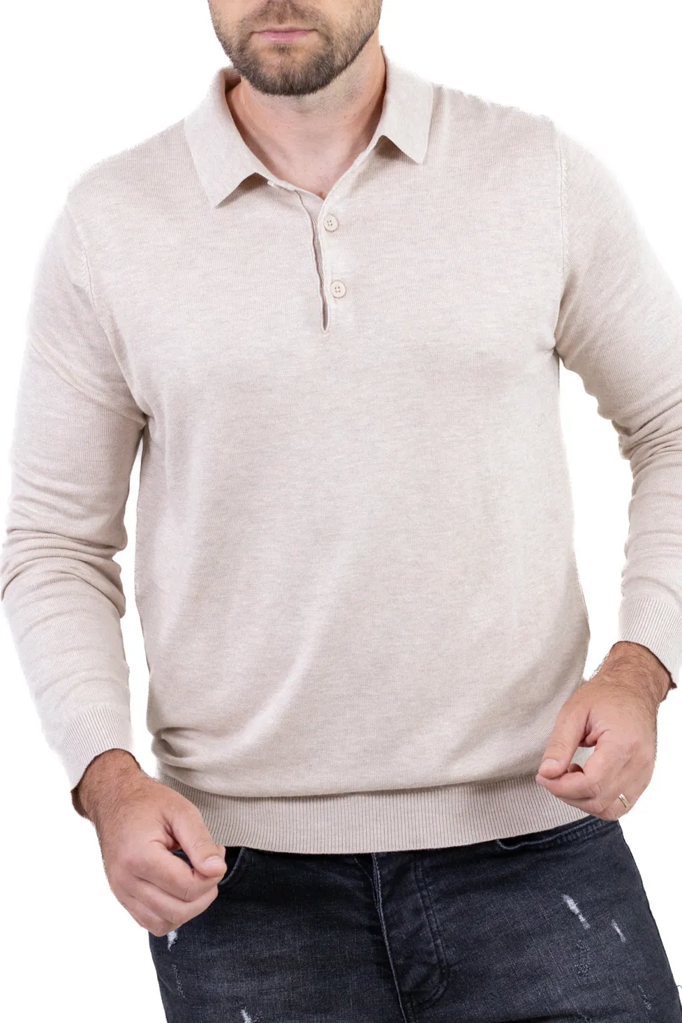 Pulover elegant tip polo pentru bărbați – crem [2]