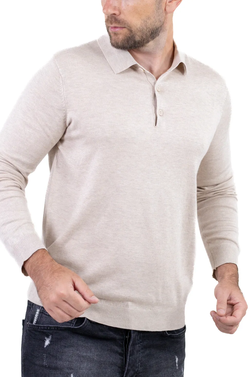 Pulover elegant tip polo pentru bărbați – crem [6]