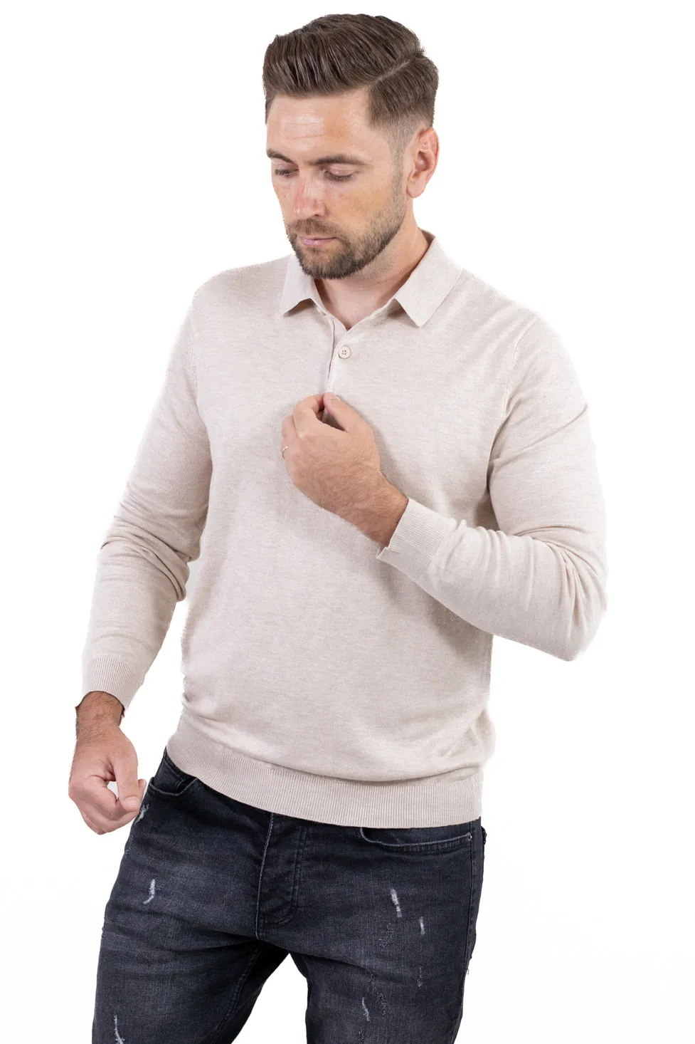 Pulover elegant tip polo pentru bărbați – crem [1]