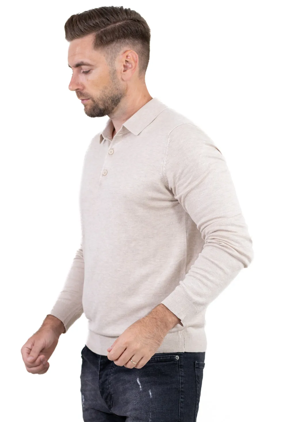 Pulover elegant tip polo pentru bărbați – crem [8]