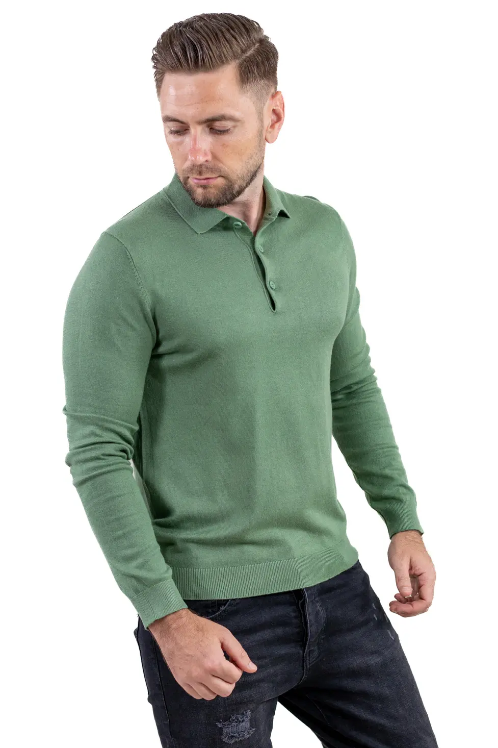 Pulover elegant tip polo pentru bărbați – verde menta [5]