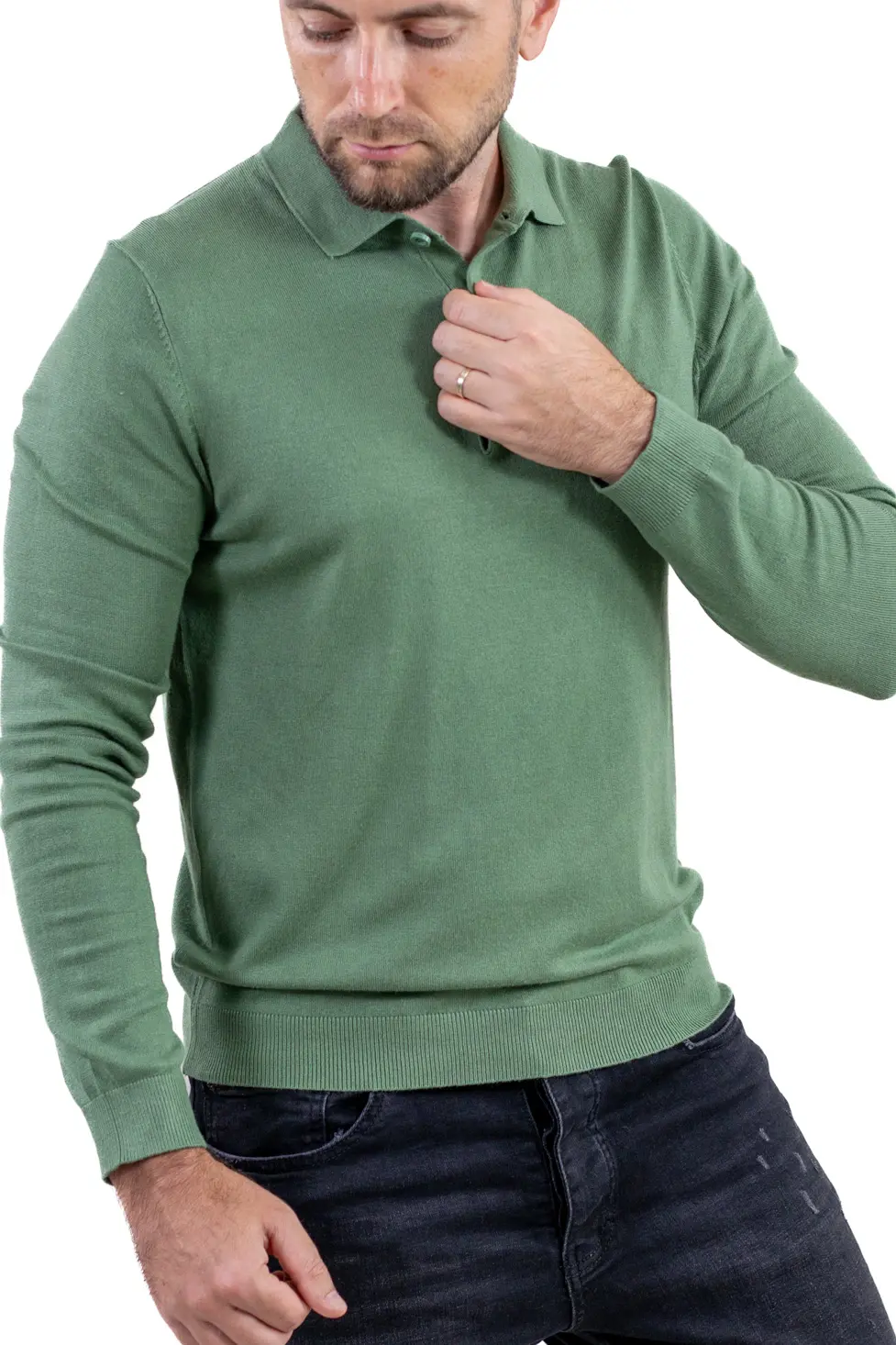 Pulover elegant tip polo pentru bărbați – verde menta [6]