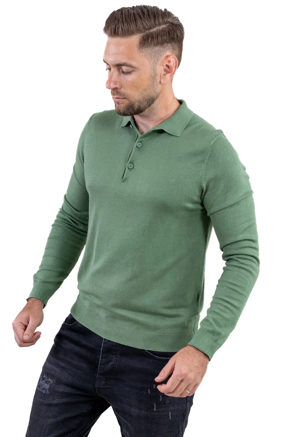 Pulover elegant tip polo pentru bărbați – verde menta [7]