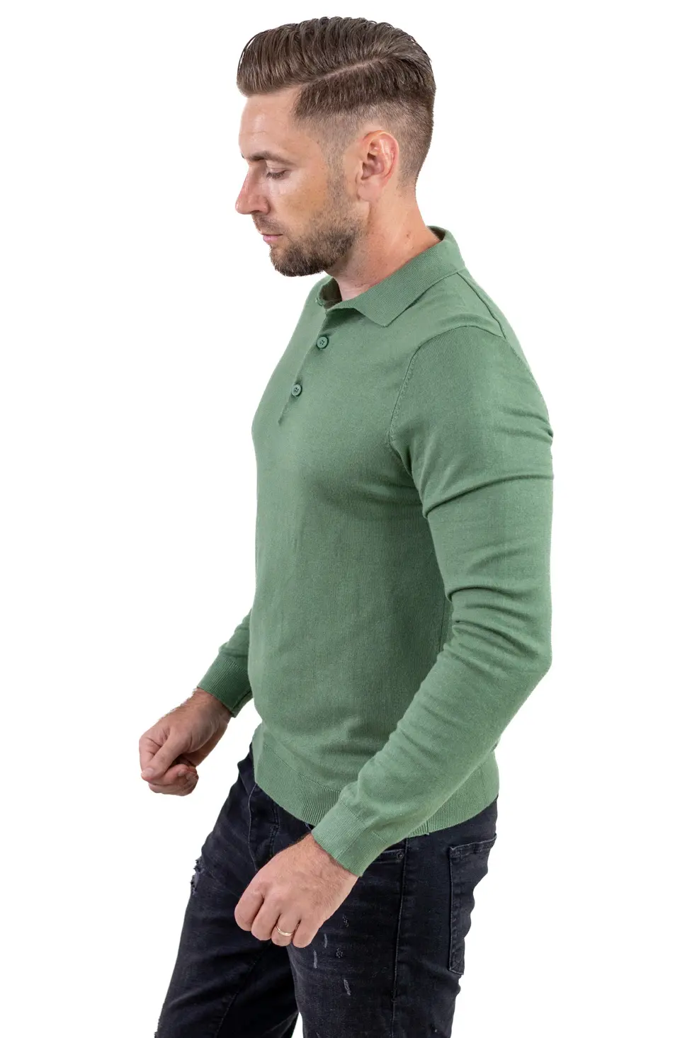 Pulover elegant tip polo pentru bărbați – verde menta [9]