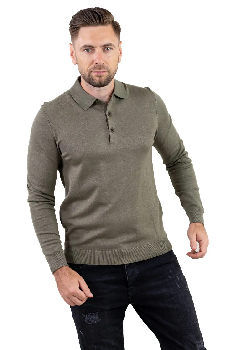 Pulover elegant tip polo pentru bărbați – verde [4]