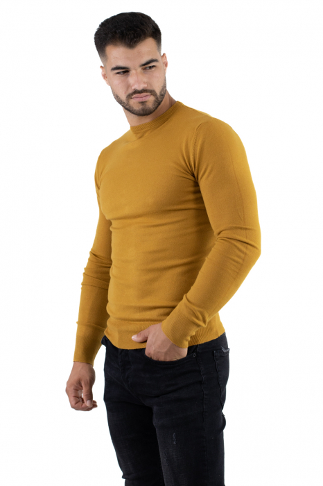 Pulover galben mustar barbati cu guler rotund [2]