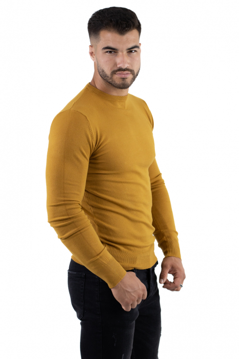 Pulover galben mustar barbati cu guler rotund [5]
