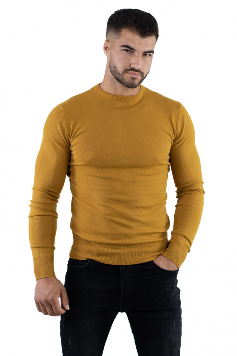 Pulover galben mustar barbati cu guler rotund [4]