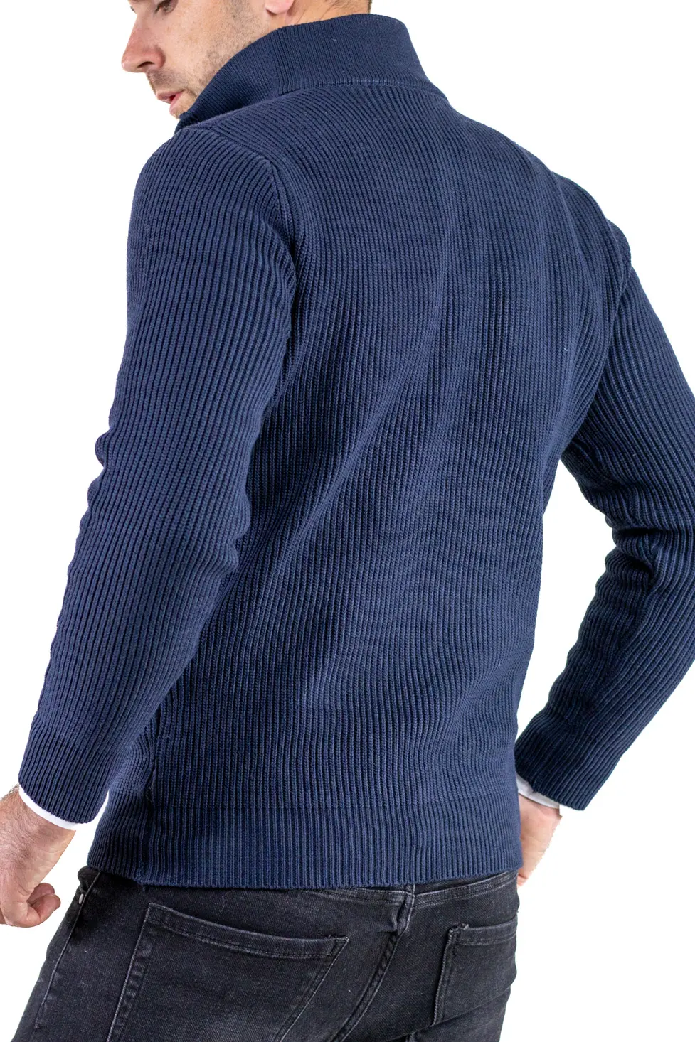 Pulover bărbați din tricot cu guler semi-înălțat și fermoar bleumarin [9]