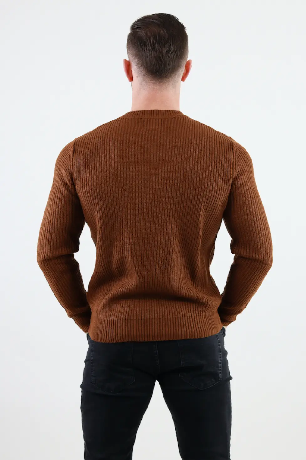 Pulover maro gros din tricot cu guler rotund barbati [3]