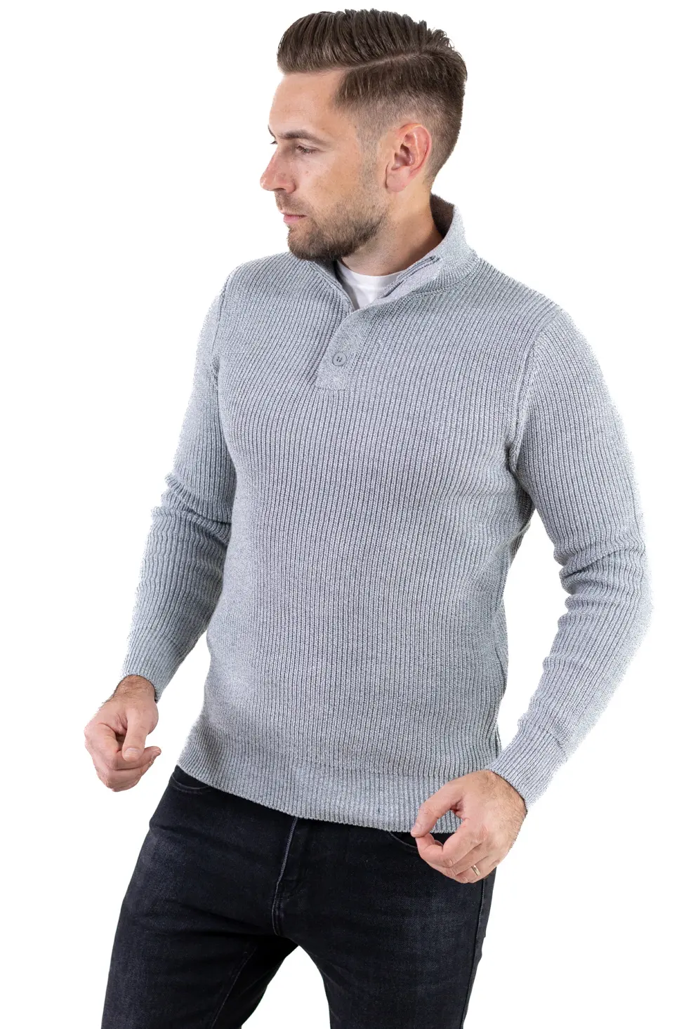 Pulover bărbați din tricot cu guler semi-înălțat și fermoar gri [5]