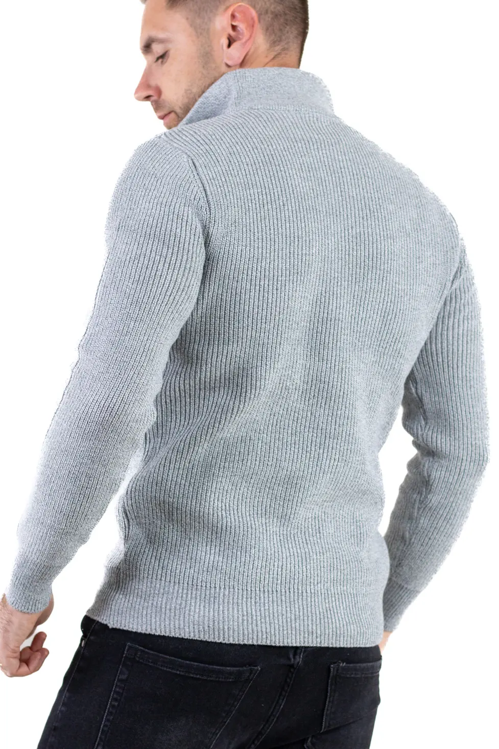 Pulover bărbați din tricot cu guler semi-înălțat și fermoar gri [7]