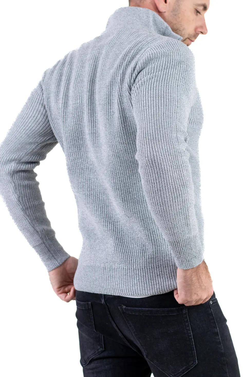 Pulover bărbați din tricot cu guler semi-înălțat și fermoar gri [8]