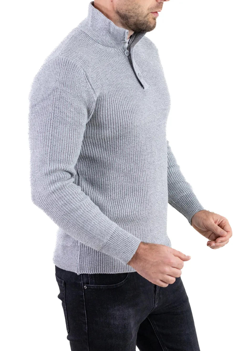 Pulover bărbați din tricot cu guler semi-înălțat și fermoar gri [9]