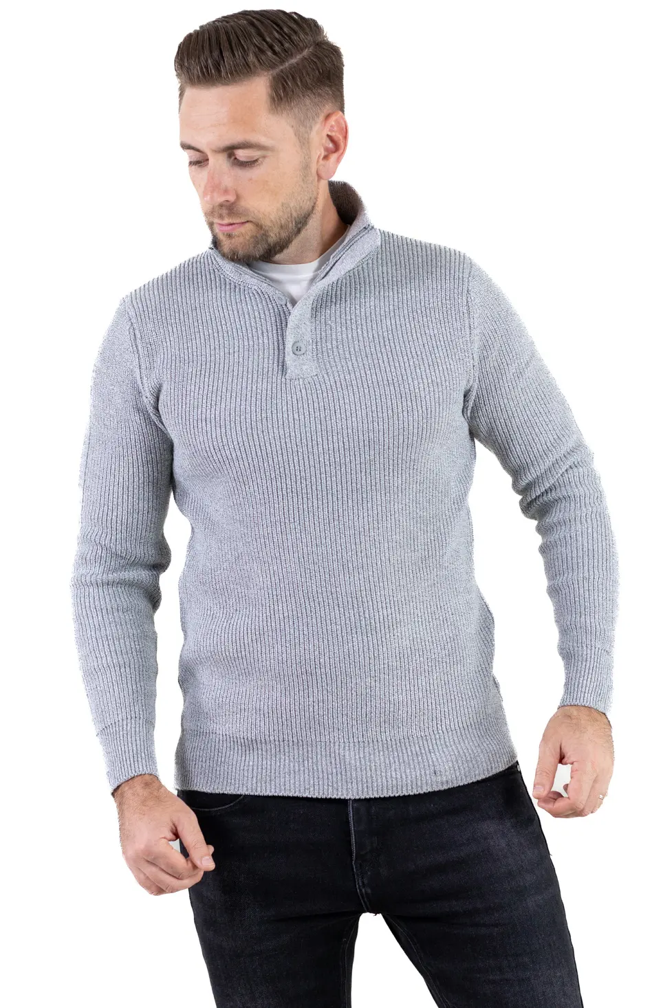 Pulover bărbați din tricot cu guler semi-înălțat și fermoar gri [4]